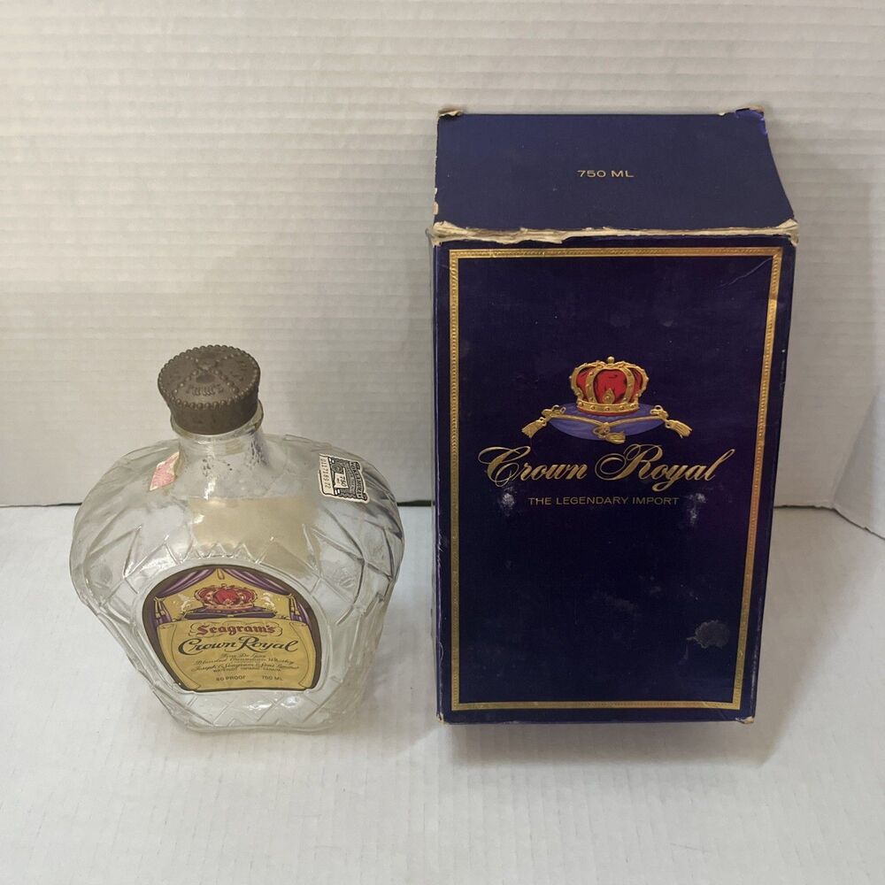 Vintage Seagram's Crown Royal Whisky Bottle with Original Purple Box & Tax Stamp